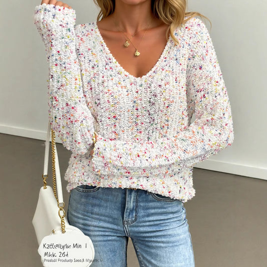 Loose And Lazy Style V-neck Pullover Long Sleeve Hot Girl Sweater